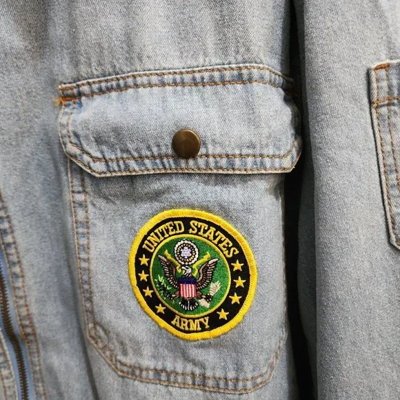 VTG Duke Haband USA Army Jungle Patch Flannel Lined Denim Full Zip Jacket Size M - Picture 10 of 16